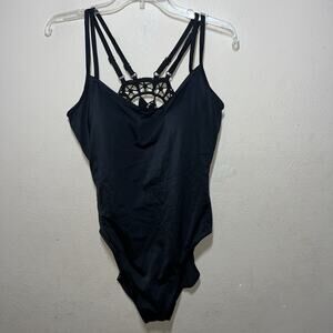 NWT Shape FX Womens Swimsuit One Piece Black Crochet Mesh Lace Size 12 New 02006